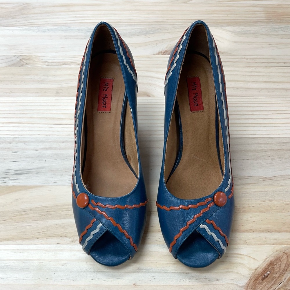 Miz Mooz Blue and Orange Peep Toe Heels - Sz 7.5